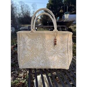 Oscar de la Renta White Cream Floral Lace Tote Purse Bag Neiman Marcus Target